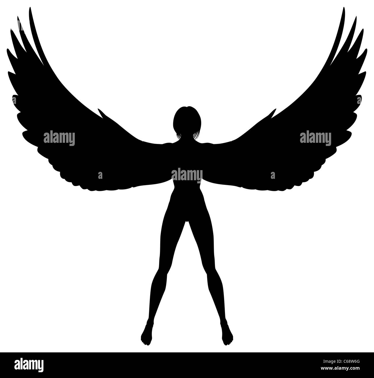 Illustrated silhouette of a woman or angel with wings Stock Photo