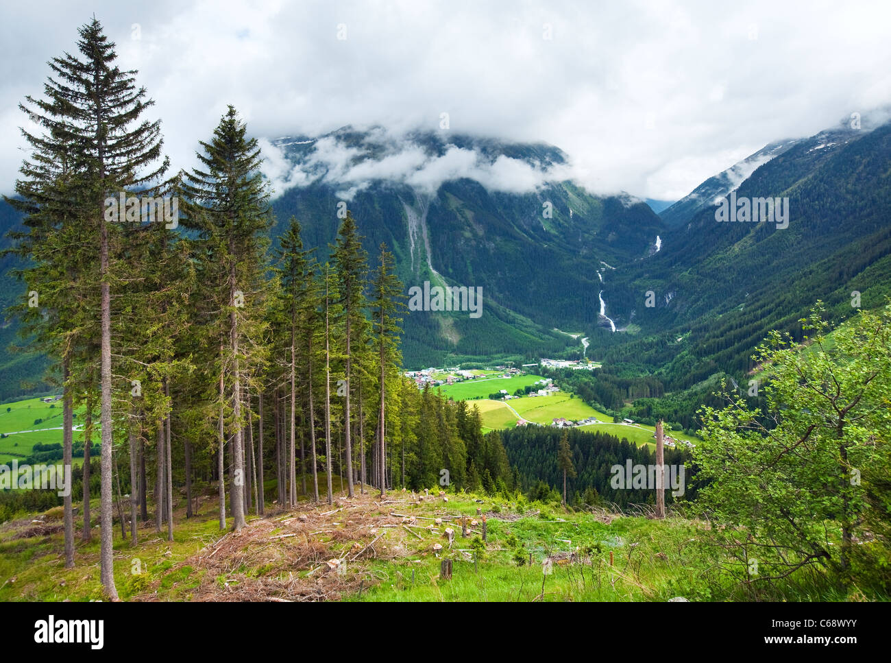 Alps beautiful mountain waterfall Krimml (Austria, Tirol) summer view Stock Photo