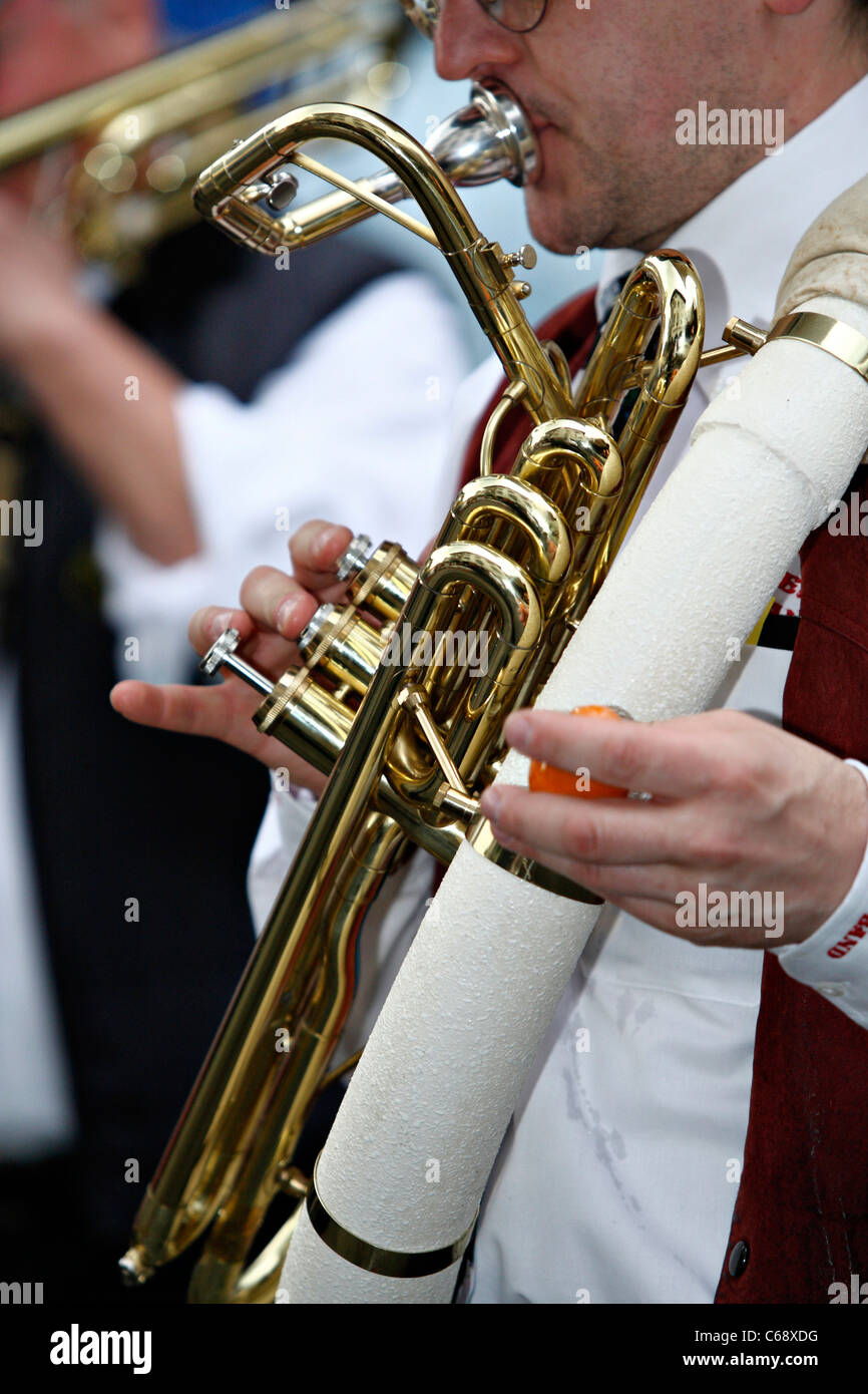 Musician playing the Sousaphone in the Karin Sand New Orleans Brass Band Stock Photo