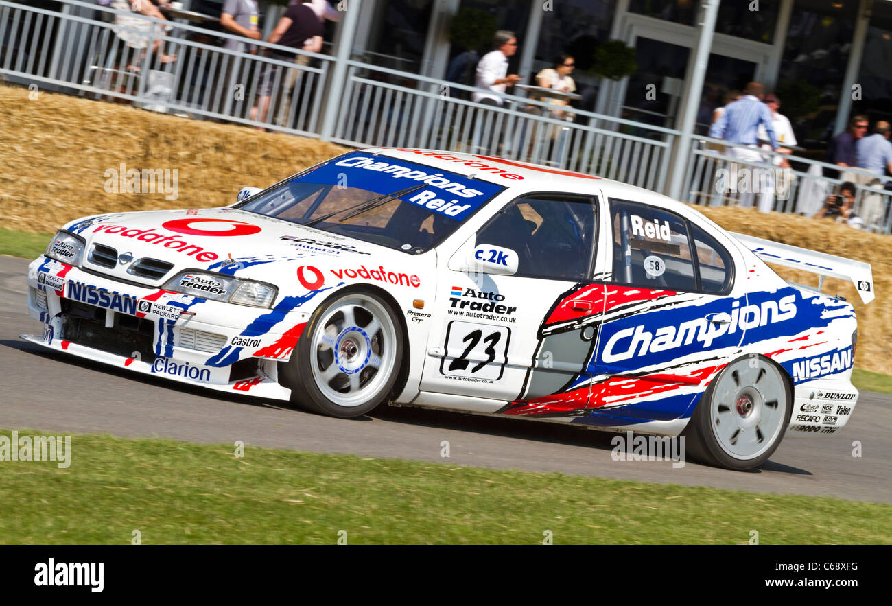 1999 Nissan Primera touring car with driver Anthony Reid at the 2011 Goodwood Festival of Speed, Sussex, England, UK. Stock Photo