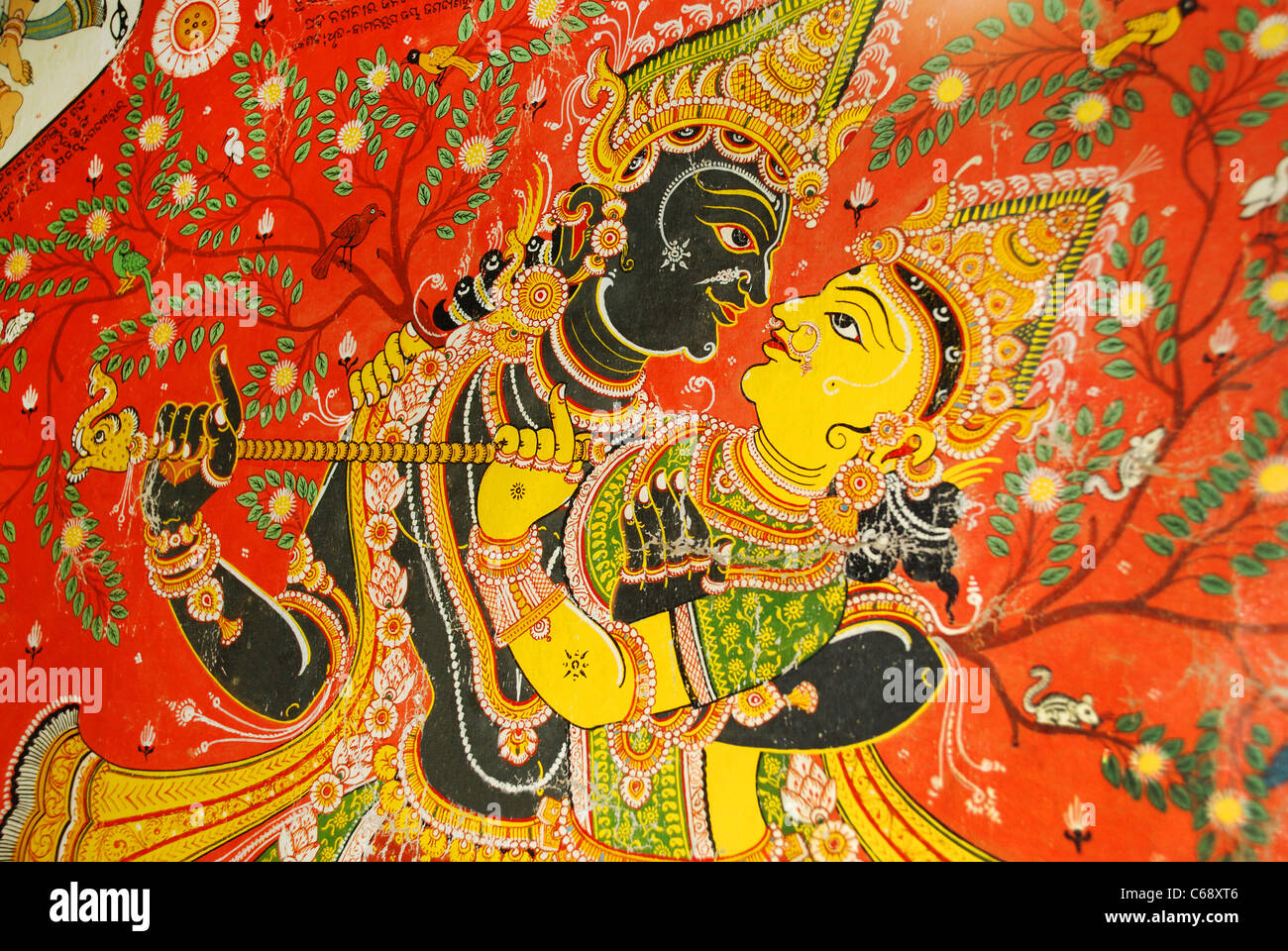 A Patichitra style of painting of Lord Krishna and Radha. Stock Photo