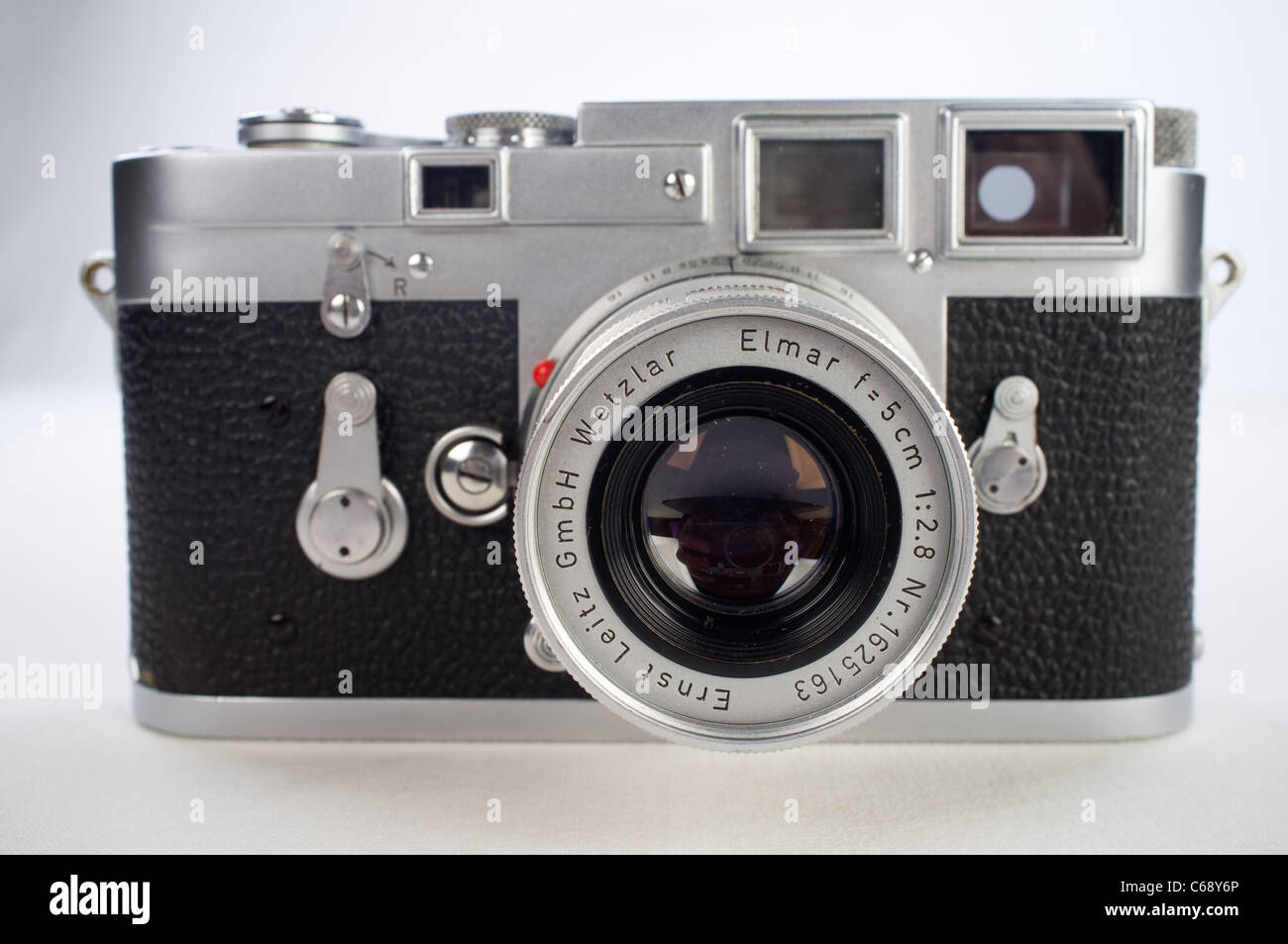 Leica  Leitz German Made M3 Rangefinder RF Classic Film Camera with 50mm Elmar Lens on white background Stock Photo