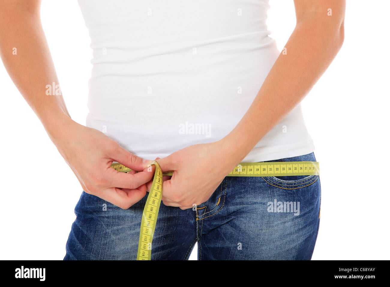 Slim Girl With Perfect Body Measuring Hips Stock Photo, Picture and Royalty  Free Image. Image 14754738.