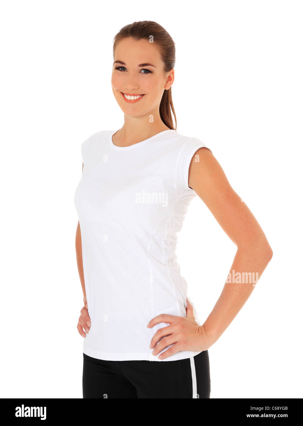 Attractive young woman in sports wear. All on white background Stock ...