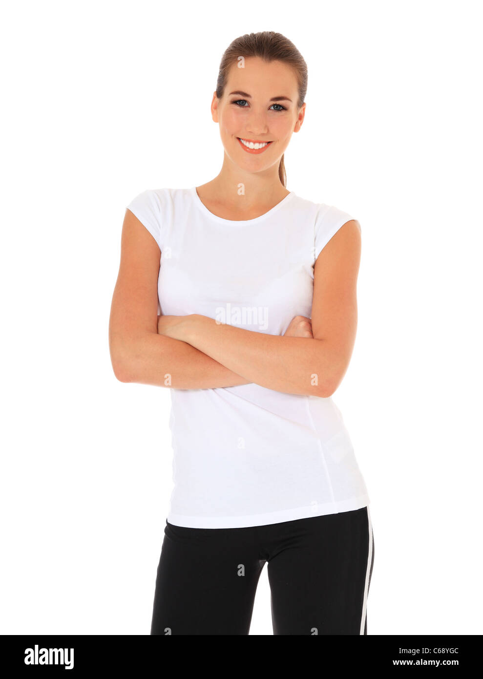 Attractive young woman in sports wear. All on white background Stock ...