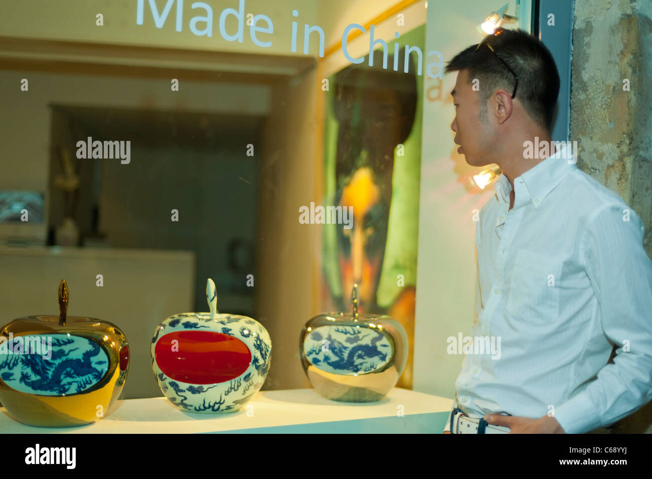 Young Man, Shopping, Outside Chinese Art Gallery, at Night, Paris ...