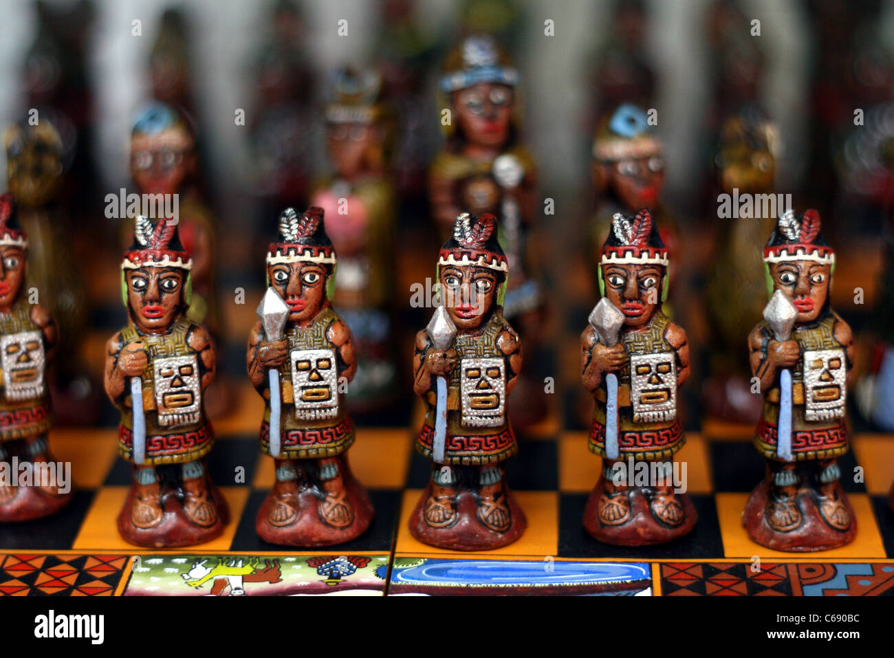 Detail of chess set pieces in the Inca markets in Miraflores Stock ...