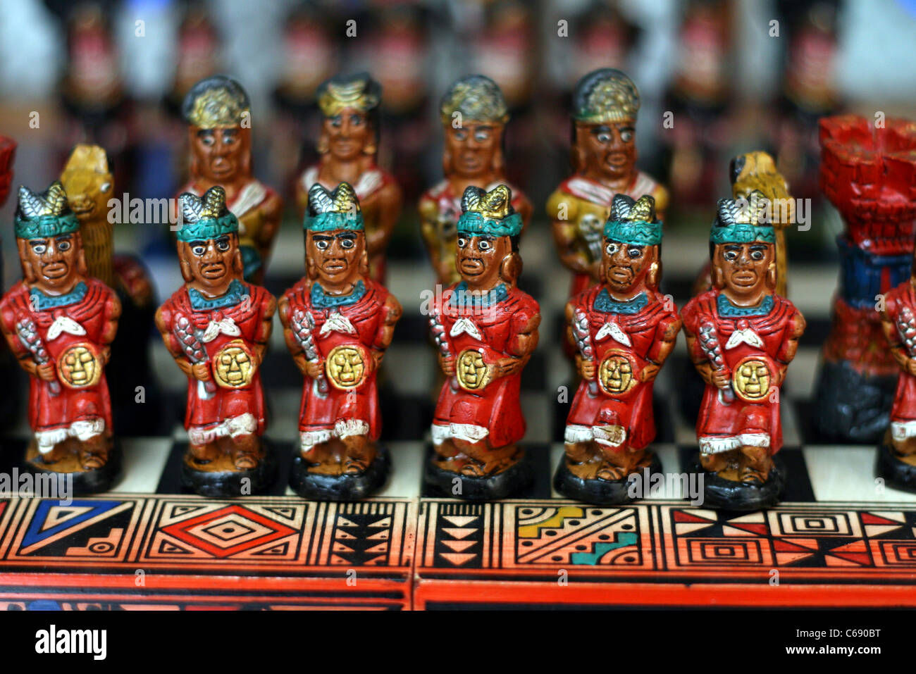 Detail of chess set pieces in the Inca markets in Miraflores, Lima ...