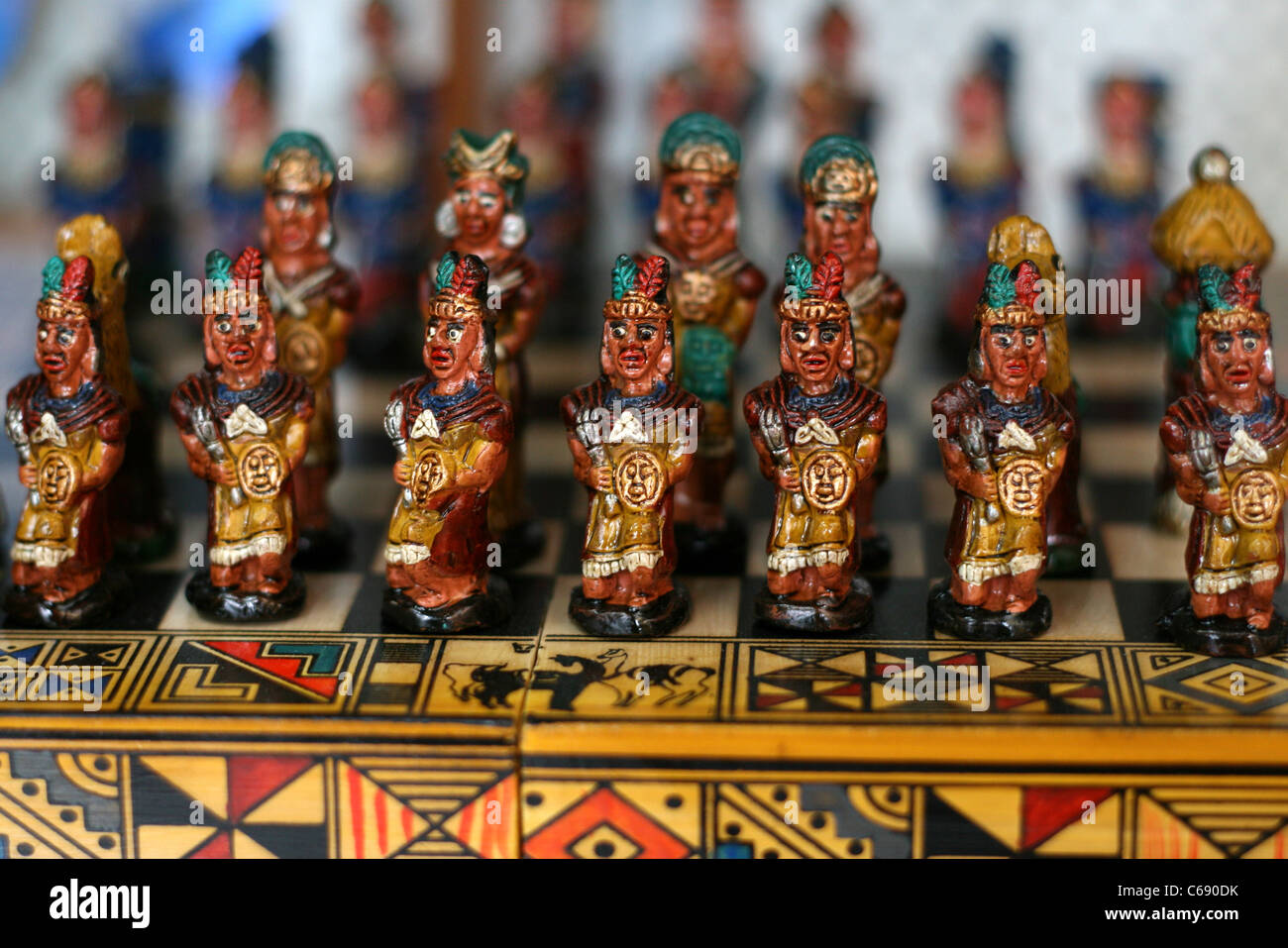 Detail of chess set pieces in the Inca markets. Miraflores, Lima, Peru, South America Stock Photo