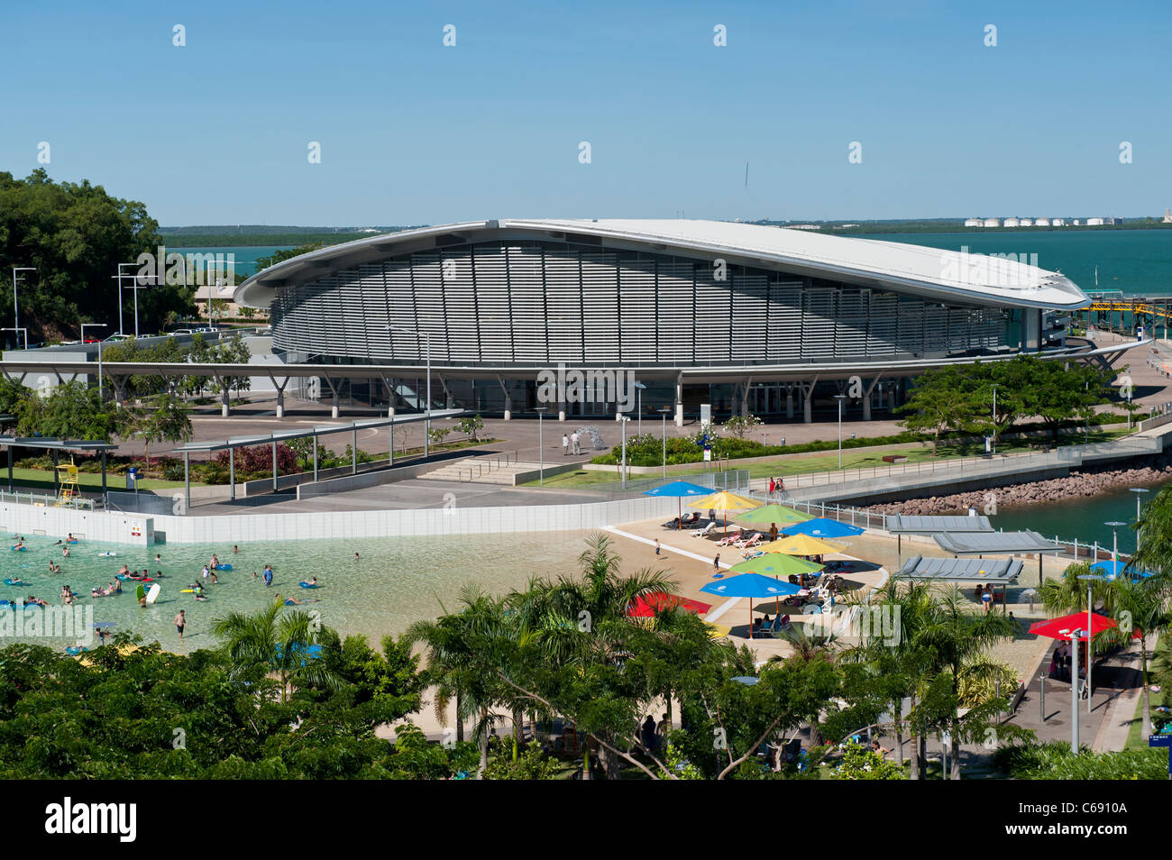 Darwin Convention Centre and Wave Lagoon in the Foreground. Darwin