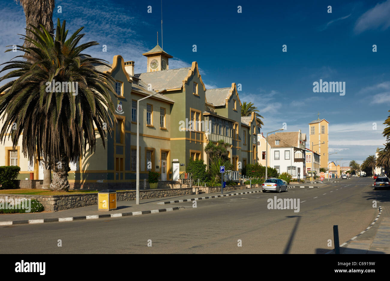 historical German colonial building, old post now municipal office, Swakopmund, Namibia, Africa Stock Photo