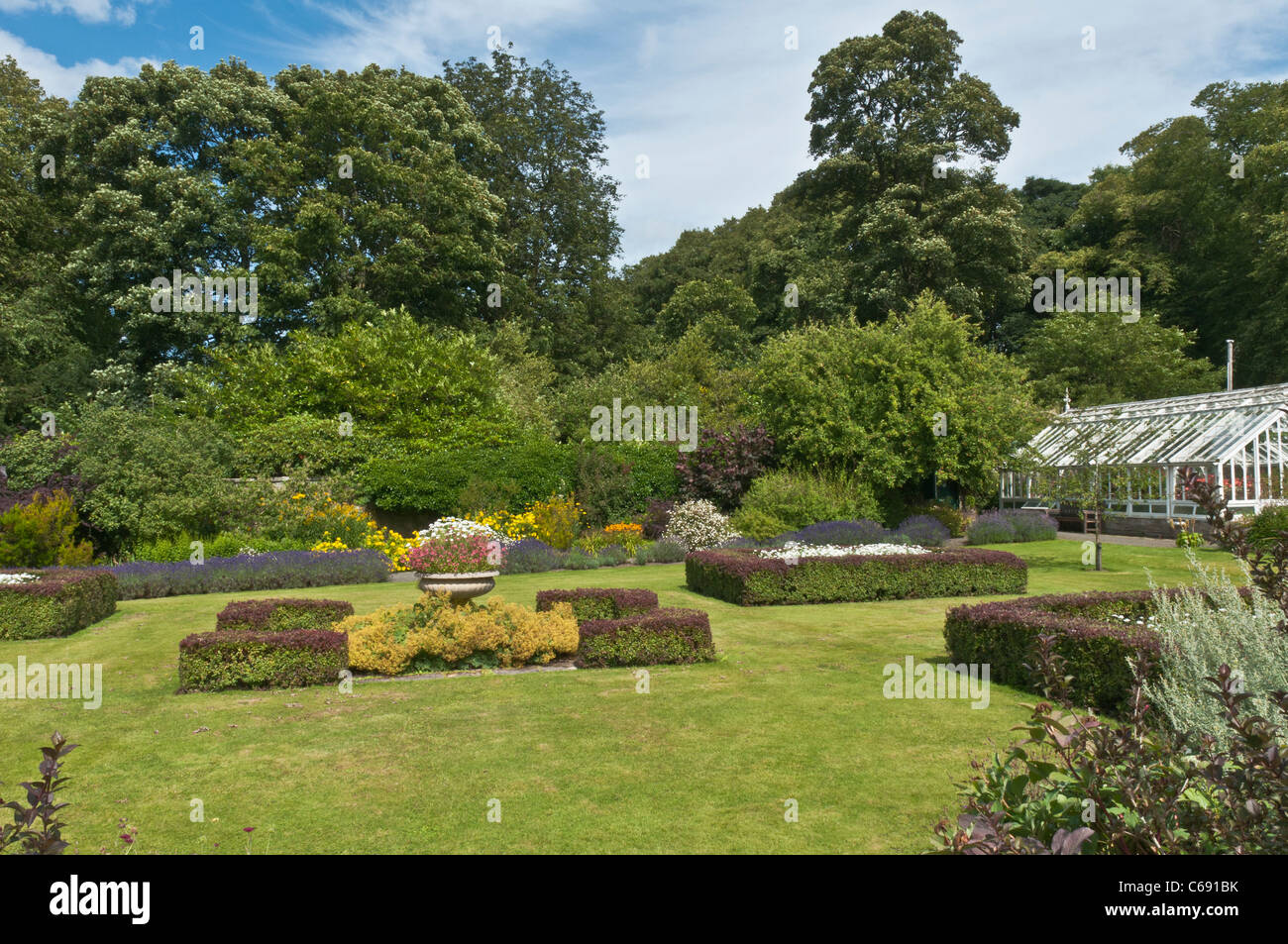 Greenhouse & Lawns Malleny Garden Balerno Midlothian Scotland Stock Photo