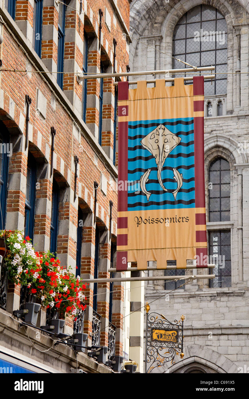 The Grand Place (Market Place) and the Belfry tower, Tournay, Belgium Stock Photo