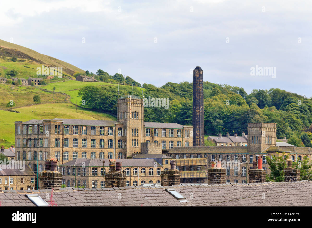 View of a mill in the town of Marsden, Colne Valley, West Yorkshire, England Stock Photo