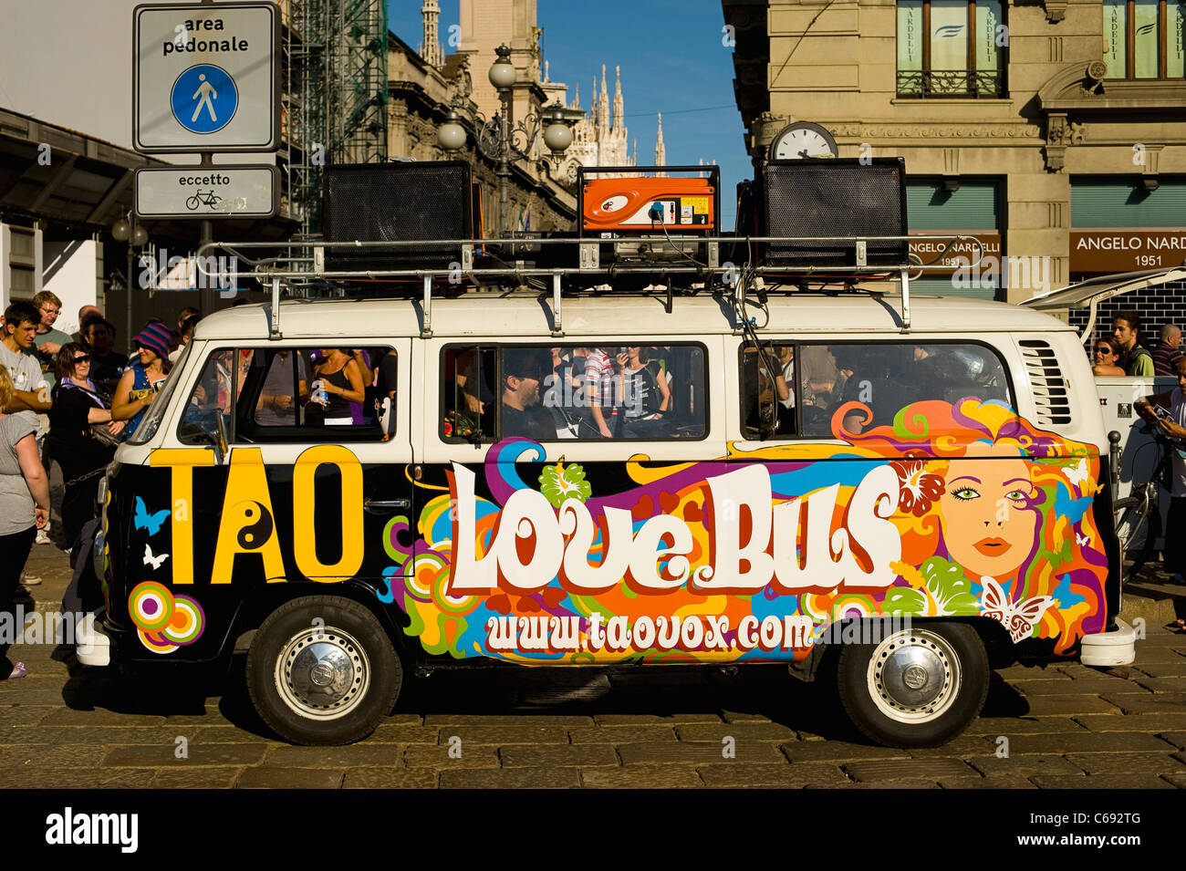 hippie volkswagen van parked in milan Stock Photo