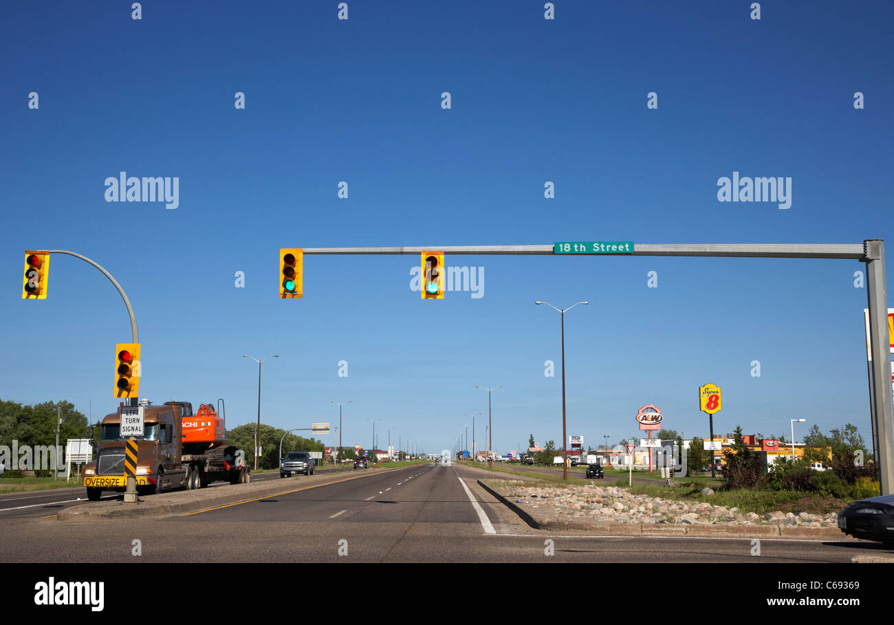 green light at light junction on dual carriageway trans-canada highway Brandon Manitoba Canada Stock Photo