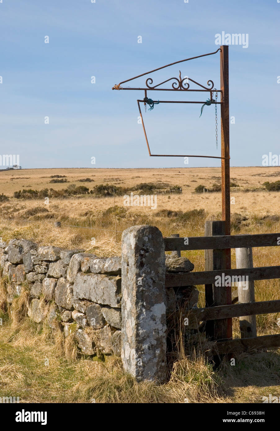 Old unused sign post on Dartmoor National Park, Devon, England. Stock Photo