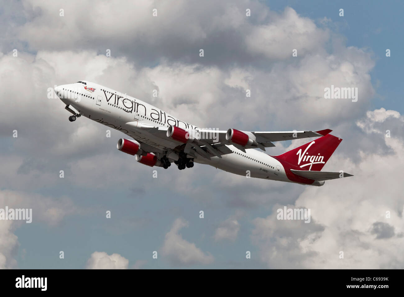 A Boeing 747-400 of VA - Virgin Atlantic on departure Stock Photo