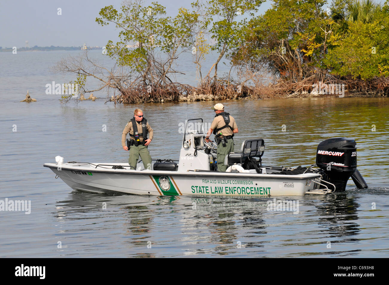 Florida Fish and Wildlife prepare to patrol Tampa Bay Florida during routine day Stock Photo