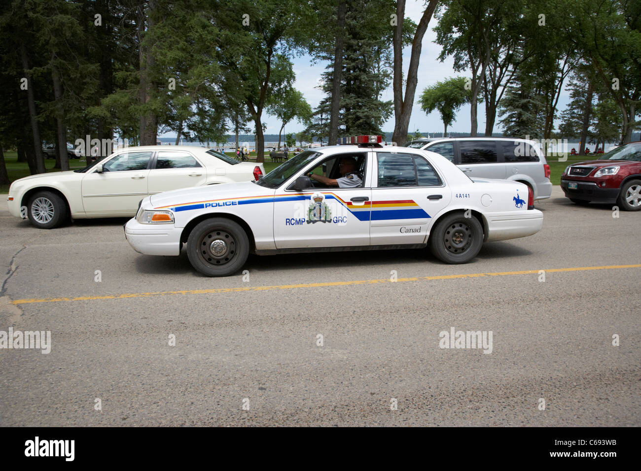 rcmp grc police squad car patrol vehicle wasagaming riding mountain national park Manitoba Canada Stock Photo