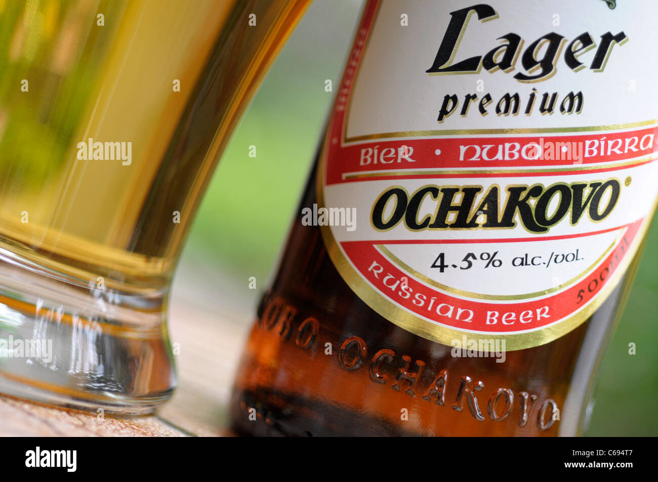 Beer Glass and Bottle, Russian Beer, Ochakovo Stock Photo