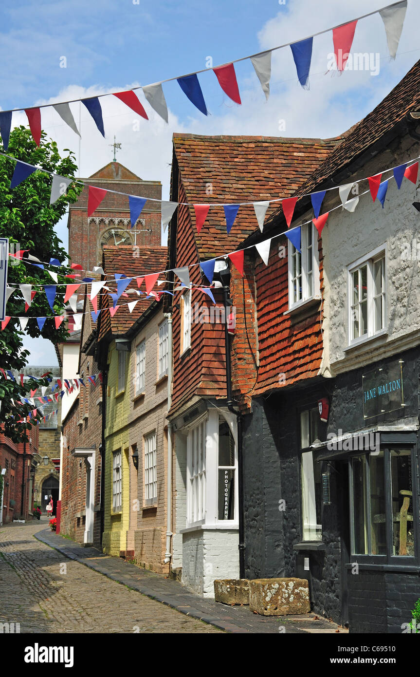 Cobbled street and period houses, Lombard Street, Petworth, West Sussex, England, United Kingdom Stock Photo