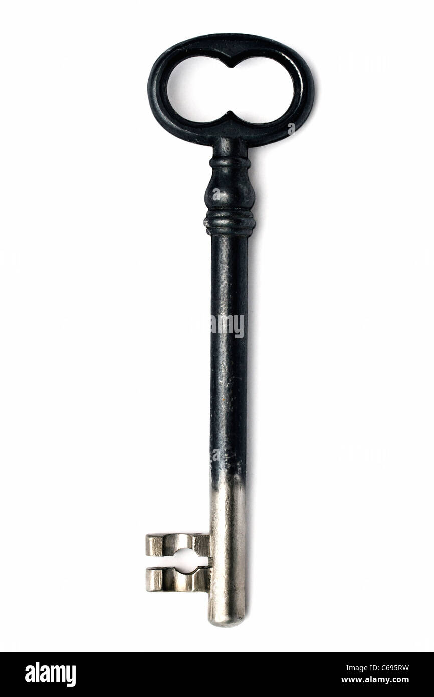 Old key closeup on white background Stock Photo Alamy