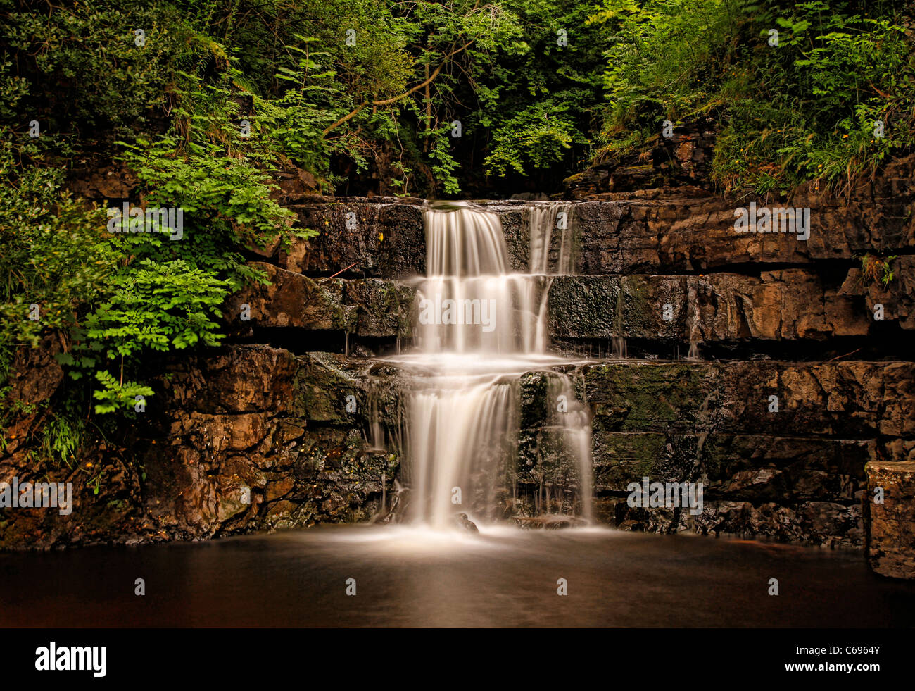 Waterfall at Bowlees Country Park, Teesdale, County Durham, England Stock Photo