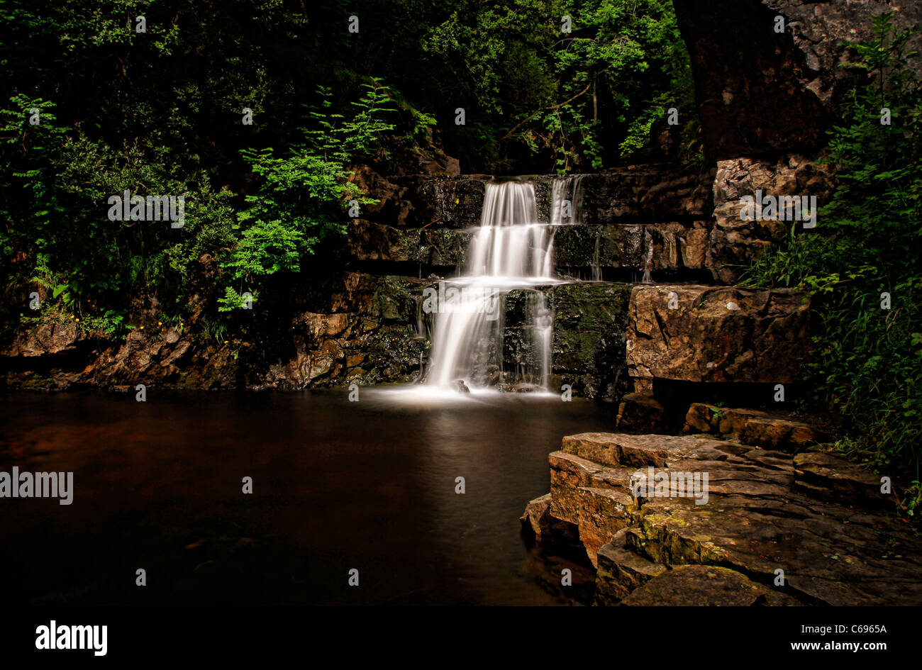 Waterfall at Bowlees Country Park, Teesdale, County Durham, England Stock Photo