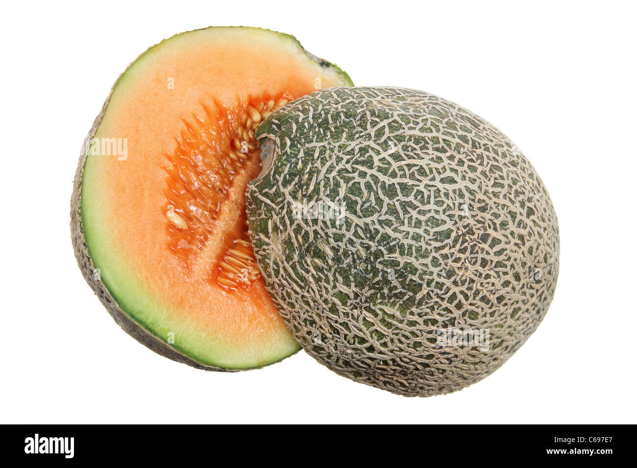 Two Halves of Rock Melon Stock Photo