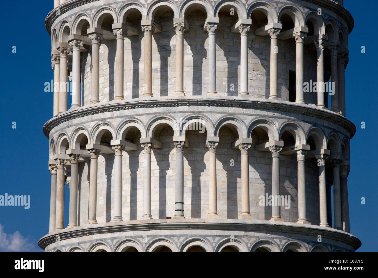 Architectural detail of the Leaning Tower of Pisa, Italy Stock Photo