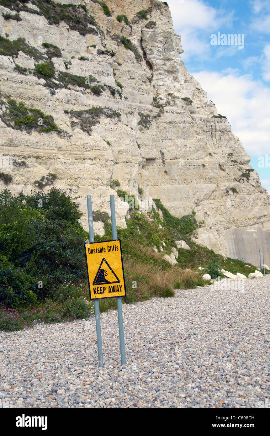Chalk cliffs at the eastern end of the bay and beach at Beer, Devon ...