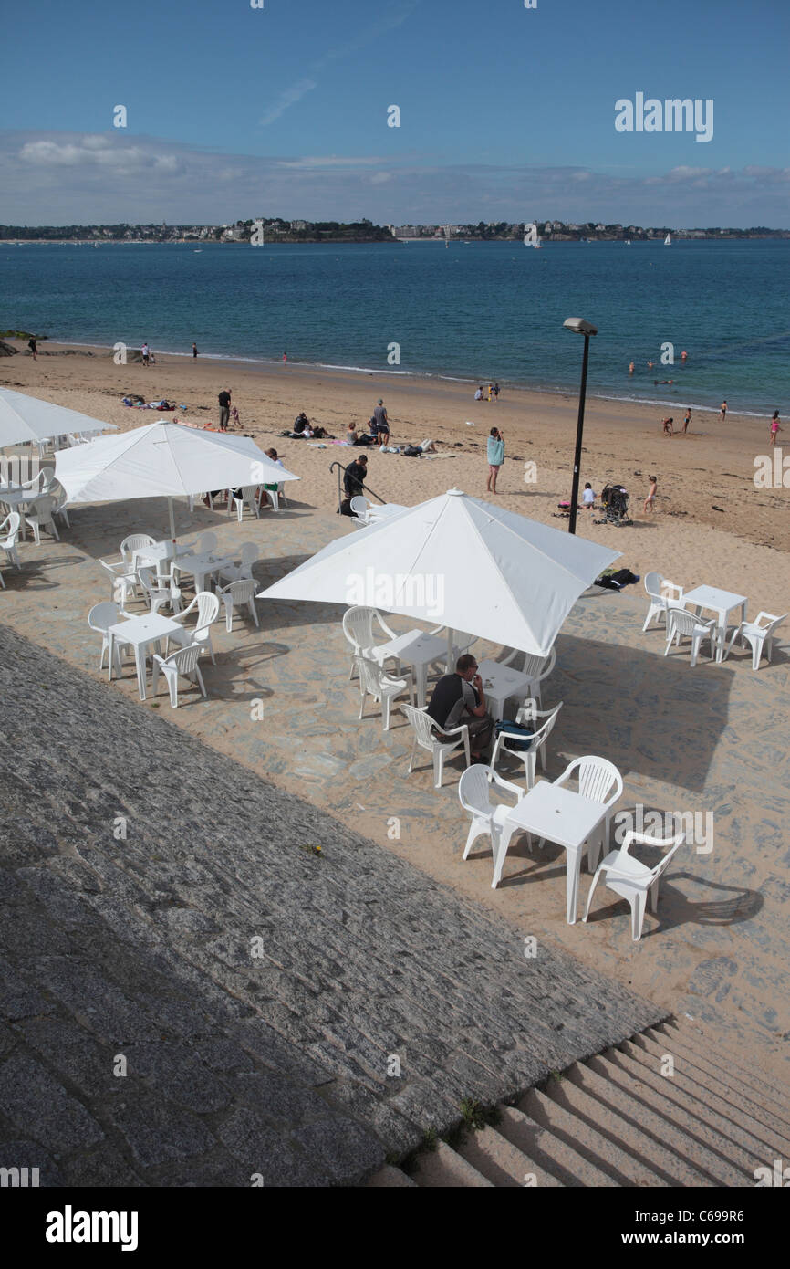 cafe by the beach, st malo, brittany, france Stock Photo