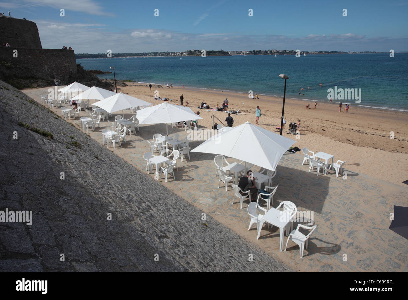 cafe by the beach, st malo, brittany, france Stock Photo