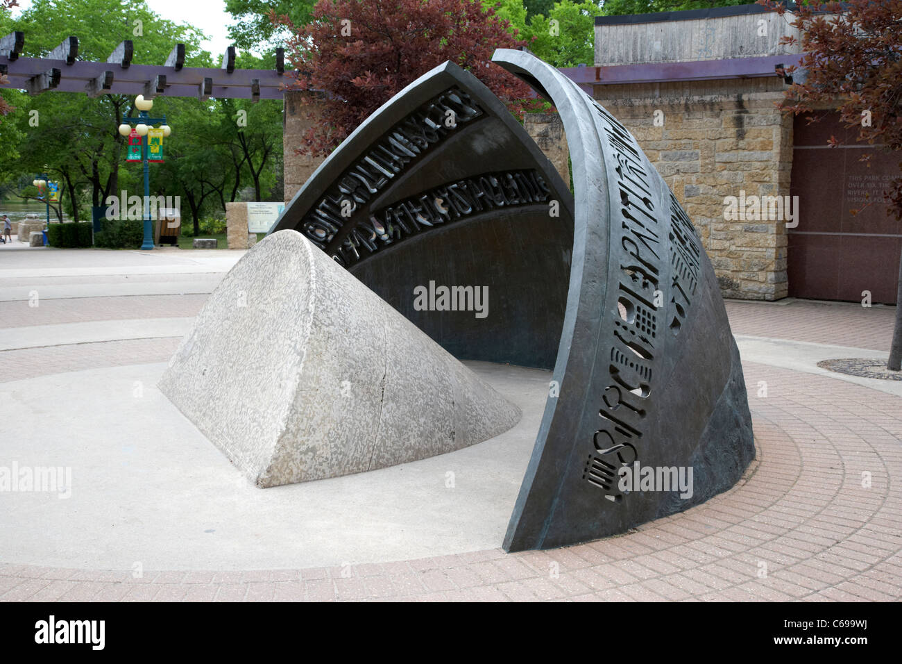 the path through time sculpture at the wall through time at the forks Winnipeg Manitoba Canada Stock Photo
