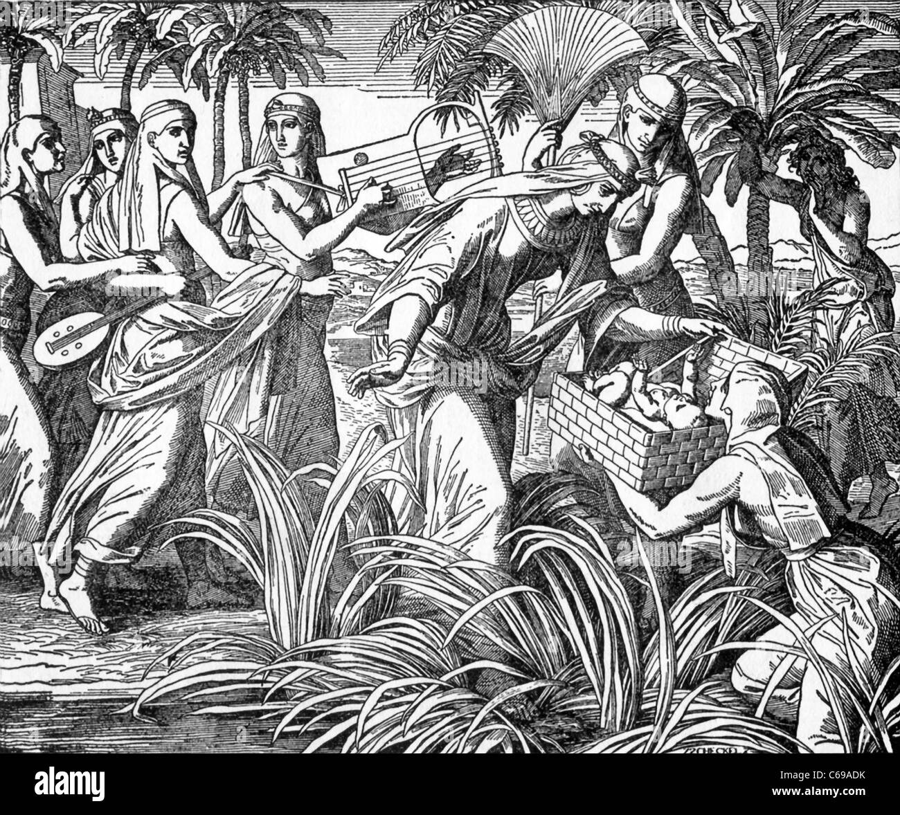 The Pharaoh's daughter found the infant Moses floating in a basket on