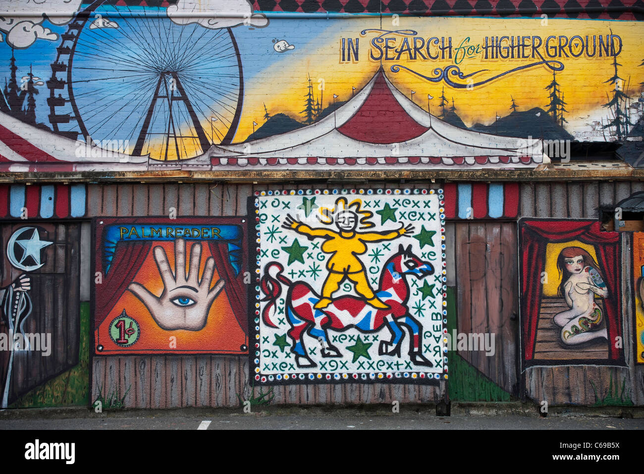 Graffiti art on old brick building, Victoria, British Columbia Stock