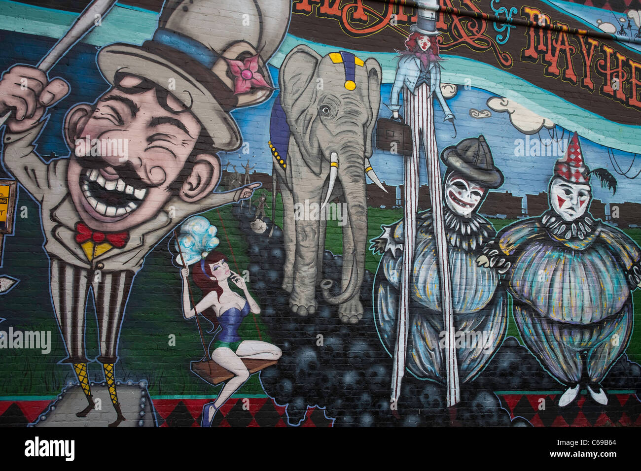 Graffiti art on old brick building, Victoria, British Columbia Stock