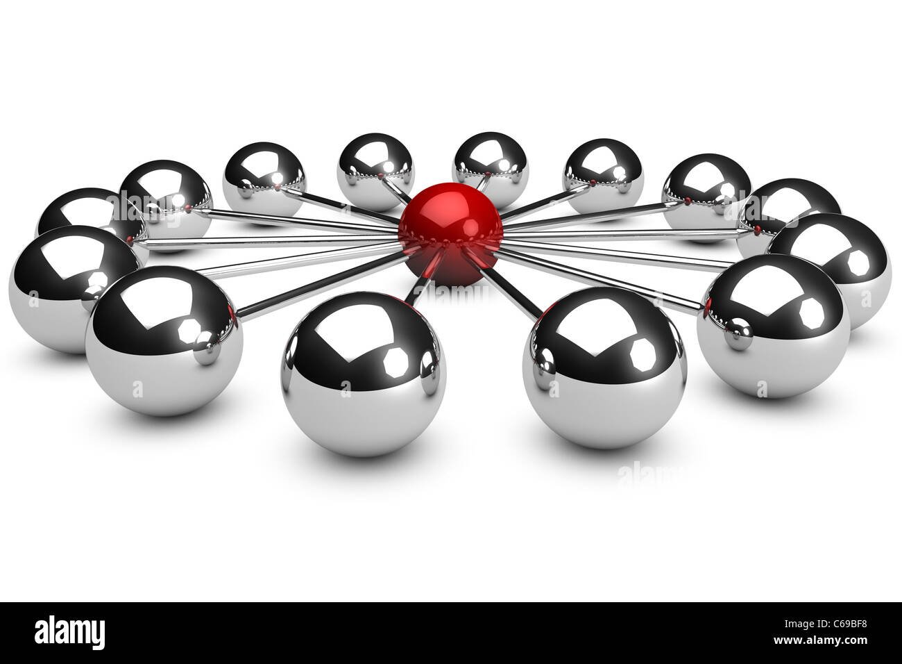 3d network concept on white background with a red sphere Stock Photo