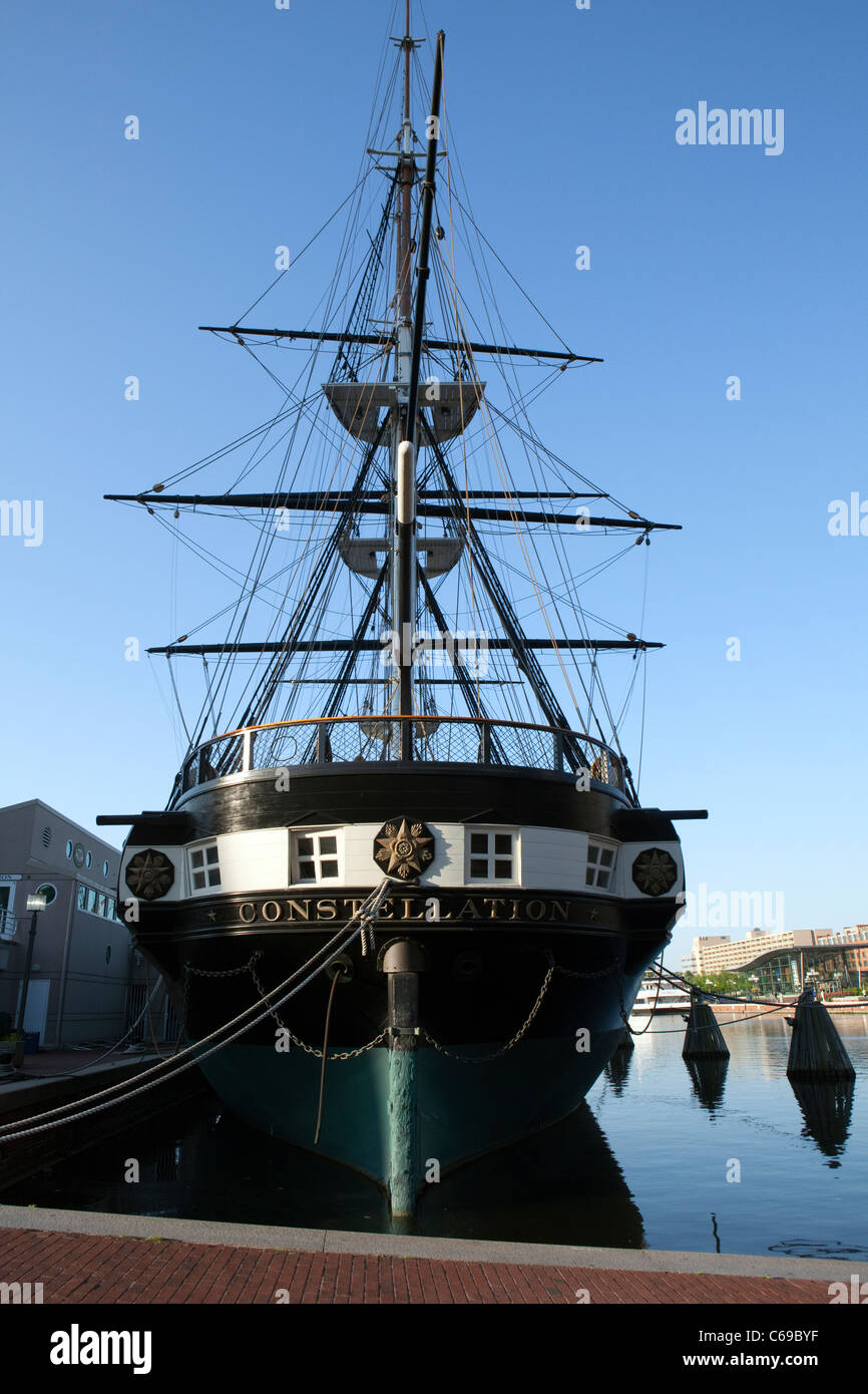 The historic ship USS Constellation is seen in Baltimore harbor in Maryland Stock Photo