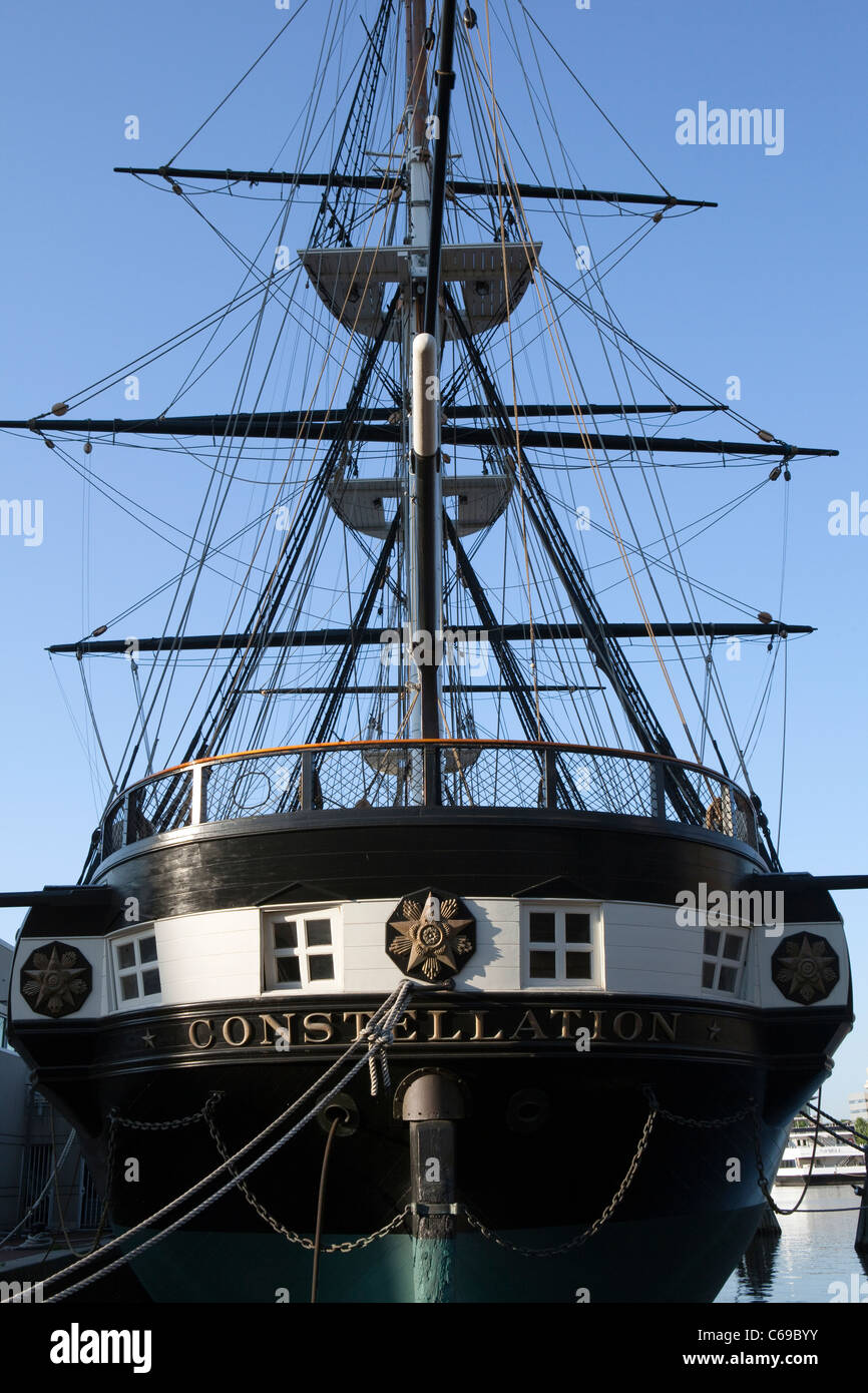 The historic ship USS Constellation is seen in Baltimore harbor in Maryland Stock Photo