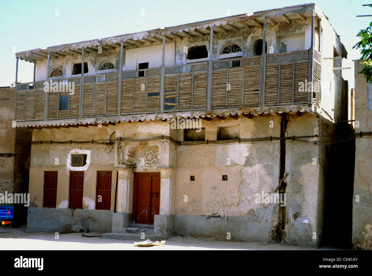 The Bastakia merchants' quarter in 1984, Dubai, United Arab Emirates. Large-scale restoration has since been undertaken. Stock Photo