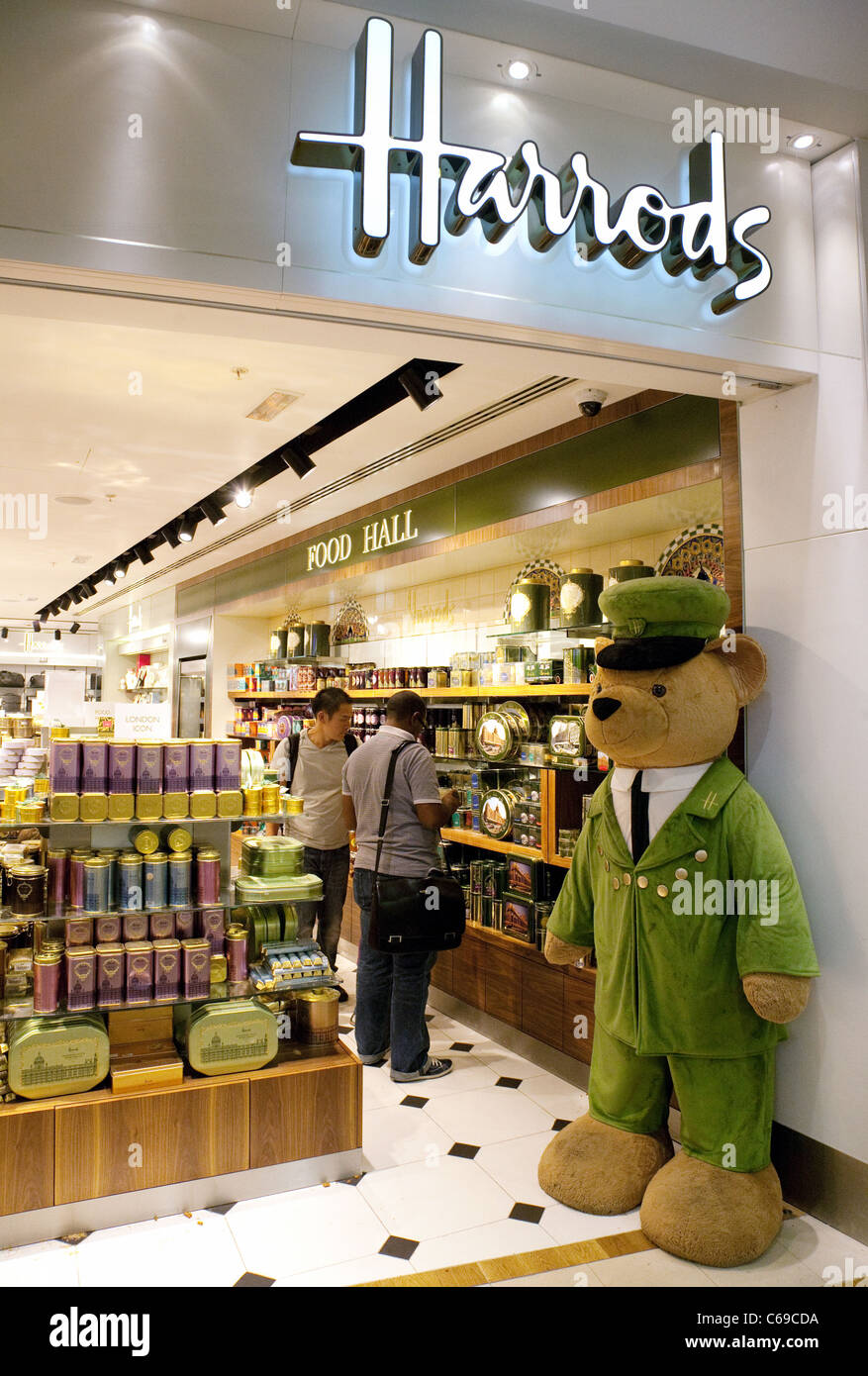 Harrods bear at the entrance to the Harrods store, Terminal 3, Heathrow