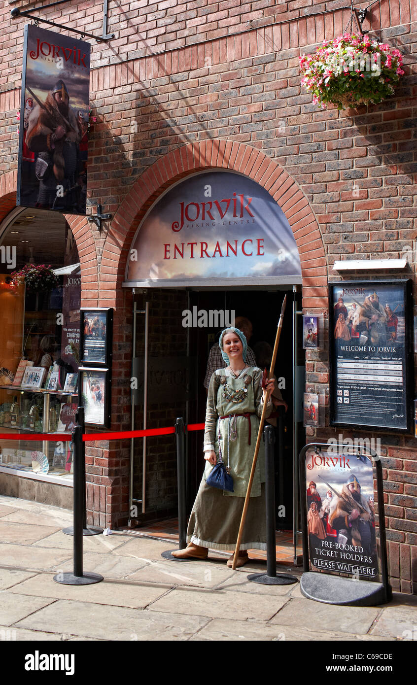 Jorvik Centre, Coppergate York, entrance with costumed guide. Stock Photo