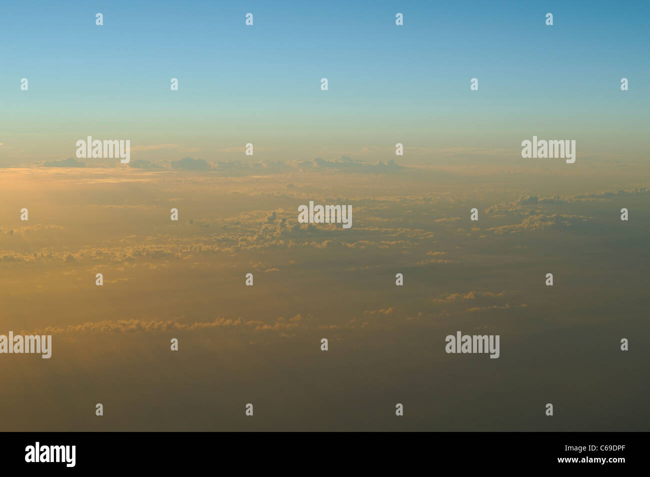High altitude aerial view at sunset over north Atlantic Ocean Stock Photo