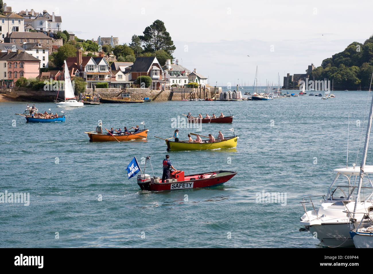 Safety boat on River Dart for Dartmouth Regatta,kingwear, South Devon,Gig racing,Race Marshall