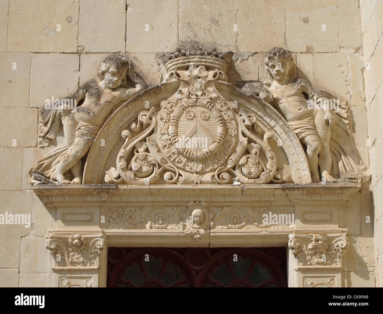 Ornament above door Chateau de Breze, near Saumur, Loire valley, France Stock Photo