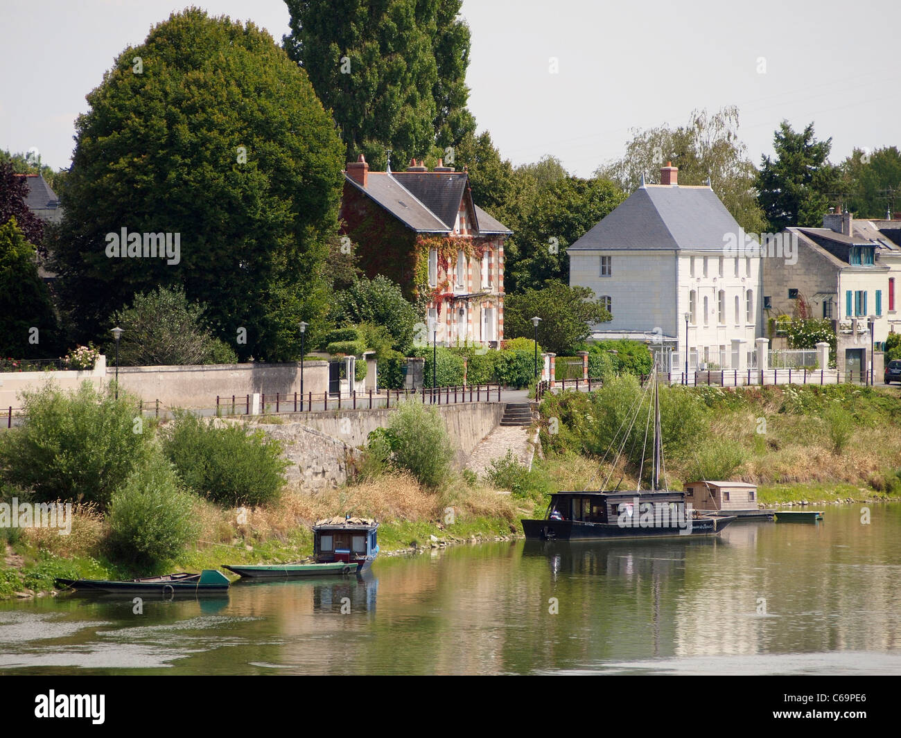 Typical French houses on Ile d'Offard island in the Loire river near Saumur, France Stock Photo
