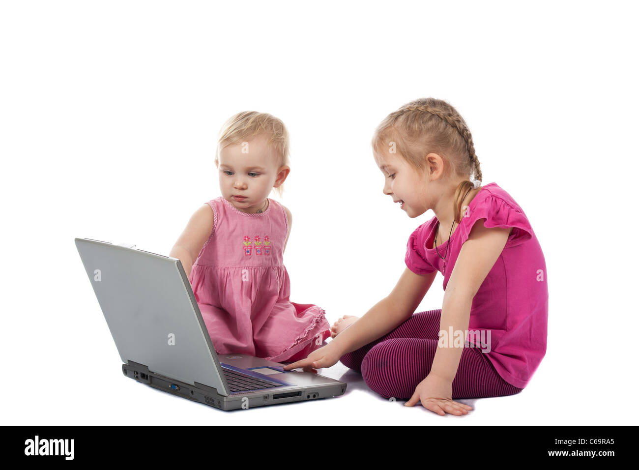 Children Playing Math On Computer Kids playing computer game on laptop isolated on white Stock Photo - Alamy