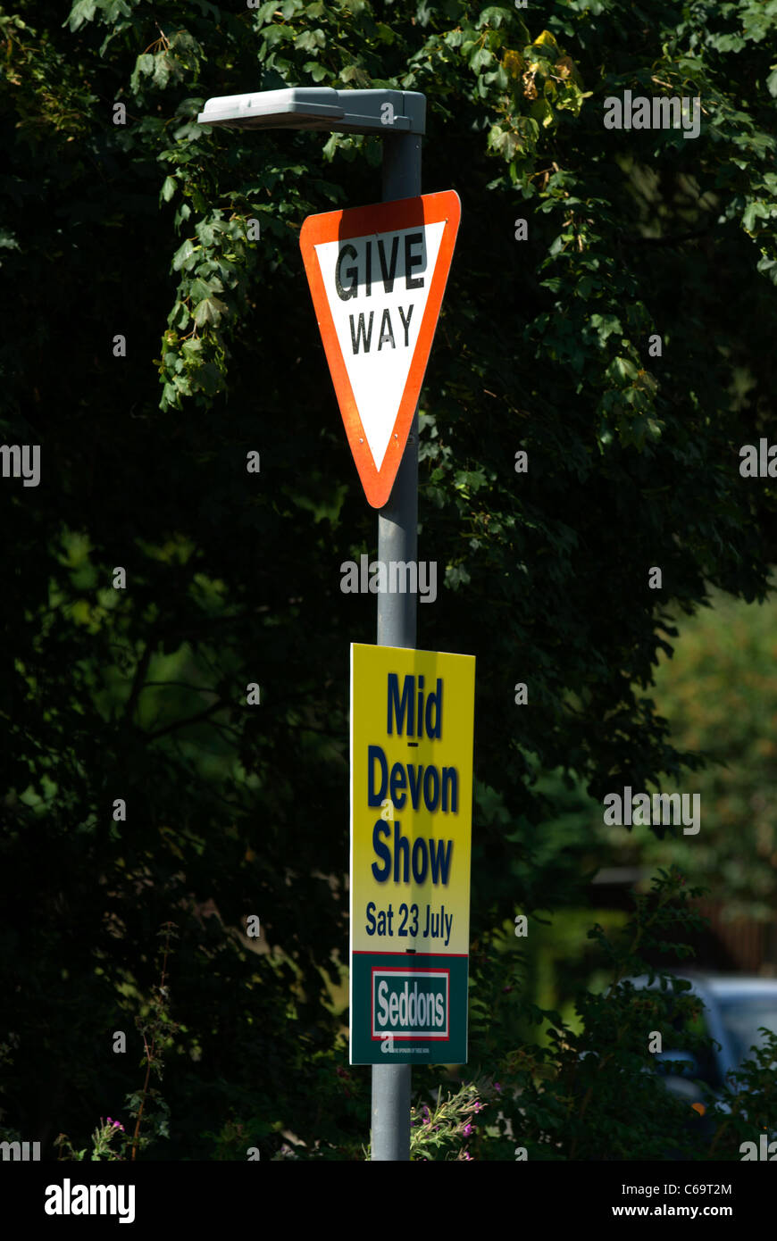 Road sign with advertisement for the Mid Devon Show near Tiverton Stock Photo